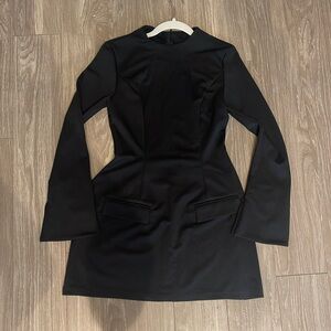 Black Long Sleeve Fitted Midi Dress